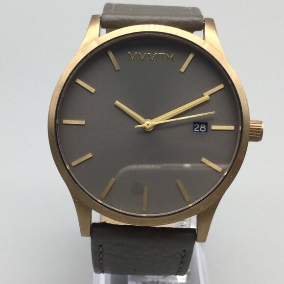 MVMT Classic Watch Men 45mm Gold Tone Date Gray Leather Band New Battery - Picture 1 of 15